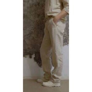 TASSO ELBA Island Pants Men 36x32 Beige 100%‎ Linen Drawstring Trousers Beach